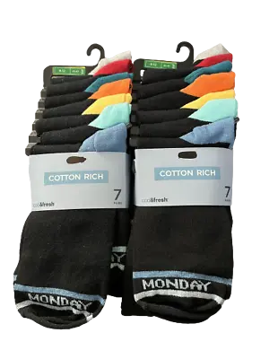 EX M&S Mens Socks Cotton Rich Black Cool Fresh Days Of The Week X 14 Pairs 9-12 • £19.95
