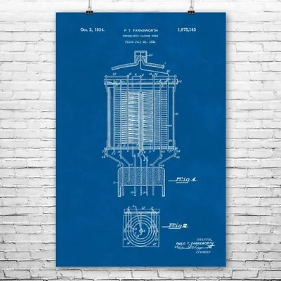 $14.95 • Buy Farnsworth Vacuum Tube Poster Print Engineer Gifts Vacuum Tube Art Patent Print