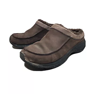 Merrell Encore Chill Slide Clog Mule Sneaker Brown Leather Shearling Men’s 9.5 • $25.95