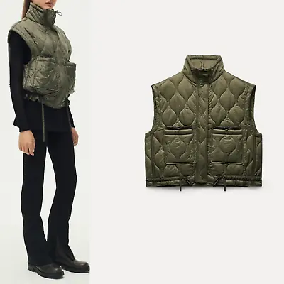 ZARA Women's Puffer Gilet In Khaki Color • $49.99