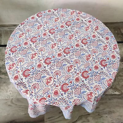 Pink & Blue Block Print Round Tablecloth Indian Cotton Custom Table Cover • $40.49