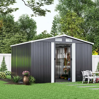 8 X 8 FT Heavy Duty Garden Shed Apex Roof Metal Galvanized Steel House Grey UK • £329.95