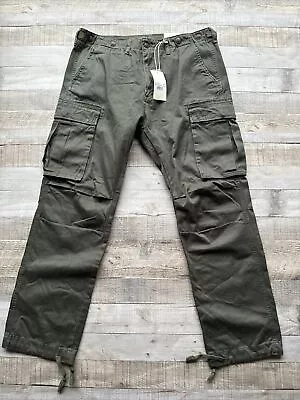 MNML Vintage Twill Cargo Pants Mens 38x32 Green Parachute Hem New • $44.74