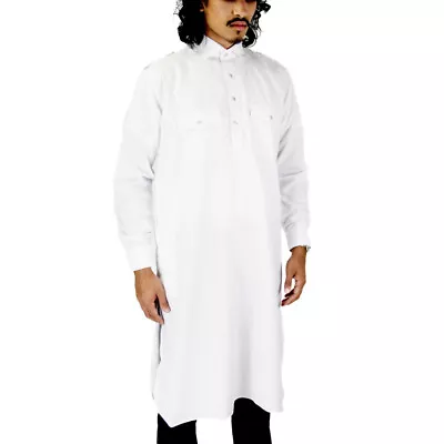 Hijaz Mens Kurta Cotton Tunic Indian Party Wear Throbe Streetwear Top-BK • $24.99