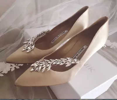 Fashion Ladies Diamante Court Shoes Bridal Pumps Drill Pointed Toe Wedding Shoes • $88.06