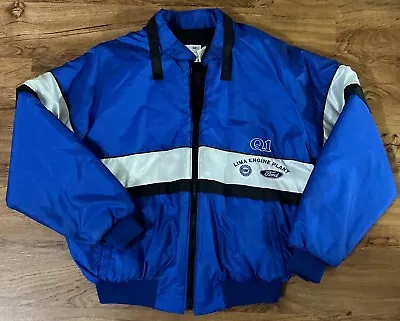 Vintage UAW Ford Motorsports Zip Up Jacket XL Nascar Racing Blue USA Made • $29.99