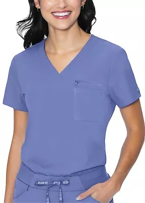 Med Couture Peaches 1 Pocket V-Neck Women's Ceil Blue Scrub Top Size 2X • $22