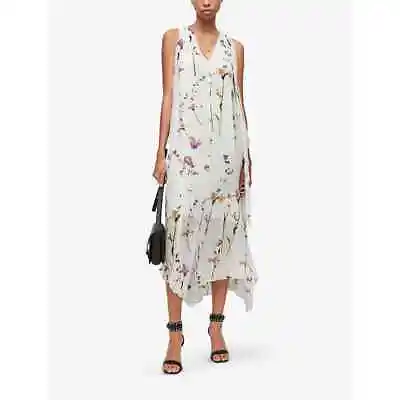 $279 • Buy All Saints Capri Kikyo Floral Print Crepe Maxi Dress White Size 8 NWT