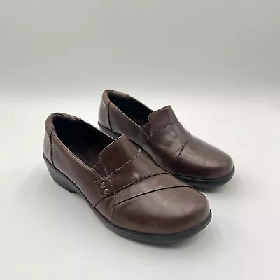 Clarks MAY MARIGOLD Wedge Loafers Women’s Size 8M Brown Layered Leather Slip-On • $31.99