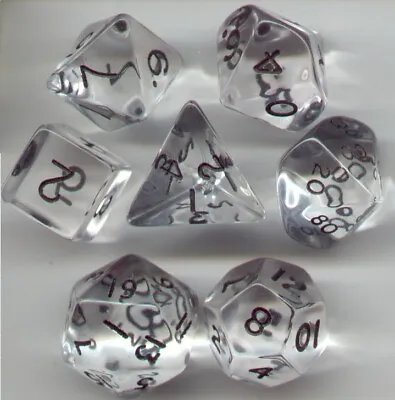 NEW RPG Dice Set Of 7 - Translucent Clear D4 D6 D8 D10 D12 D20 D00-90 • $8.79