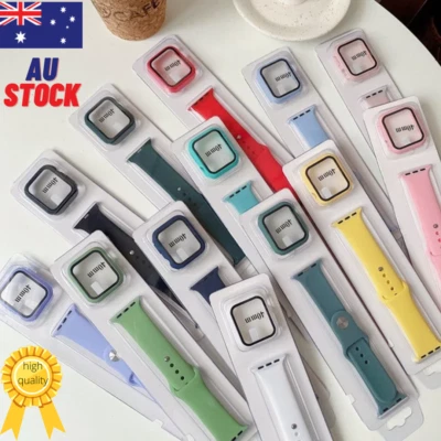 $7.98 • Buy Screen Case +Silicone Band Strap For Apple Watch 7 6 5 4 3 2 1 SE 38 40 42 44 45