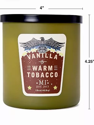 Vanilla & Warm Tobacco Scented Jar Candle For Men 15 Oz - Up To 60 Hours Burn • $27