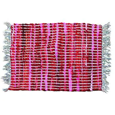 Rag Chindi Rug Red & Pinks With Fringing Fair Trade & Recycled 58x68cm New • £18.99