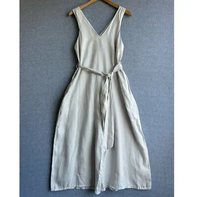 KUWAII Jumpsuit Women Sz 10 Soft Grey/Blue 100% Linen Sleeveless Wide Leg Romper • $129.99