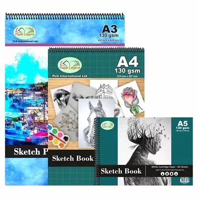 A3/A4/A5 Sketch Pads Spiral Bound 130gsm White Cartridge Papers For Artist Art • £6.59