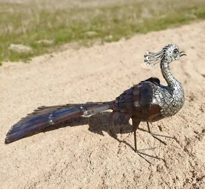 Metal Peacock Garden Ornament Sculpture Art - Handmade Recycled Metal Bird • £139.95