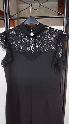 Stylish  QUIZ   Black Lace Wide Leg Jumpsuit-SZ 14 • £16