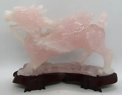 Qing Dynasty Chinese Carved Pink Jade 9  Long Standing Winged Dragon Sculpture  • $974.25