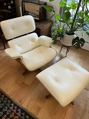 Eames Herman Miller Lounge Palisander  Style Ottoman White Leather No Label • $2200