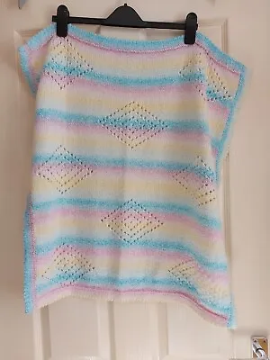 £10 • Buy Hand Knitted Pastel Rainbow Pram Blanket Shawl