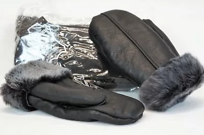 Real Genuine Sheepskin Shearling Leather Mittens Unisex Black / Gray Ash S-2xl • $20.98