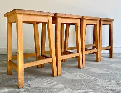 Set Of 4 Oak Laboratory Stools • £340