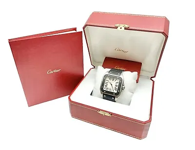 Cartier Santos 100 38mm White Black Rubber Strap Men's Automatic Watch W20121U2 • $4999.95