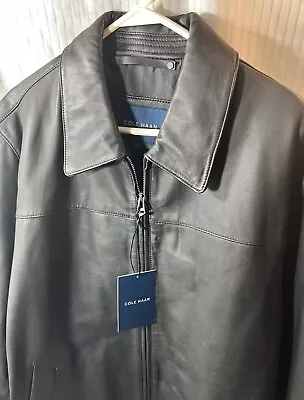 COLE HAAN  Men’s Black Leather Genuine Jacket Size L • $199.99