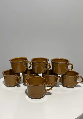 Vintage USA Ceramic Coffee Mugs Brown Glaze 8oz. Set Of 8 Cups • $59.99