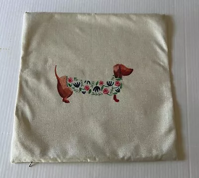 Pillow Cover Daschund Dog Floral Image Ivory Cotton Hidden Zip 17  Square     • $13.50