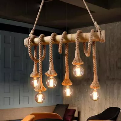 1m E27 Ceiling Light Hanging Lamp Retro Vintage Rustic Hemp Rope Pendant Lights • £8.38