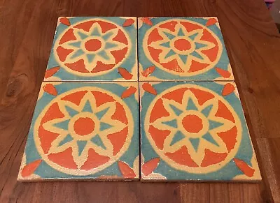 Vintage Tudor 4 Tile Set California Pottery Table 1930s Los Angeles Catalina Era • $149.99