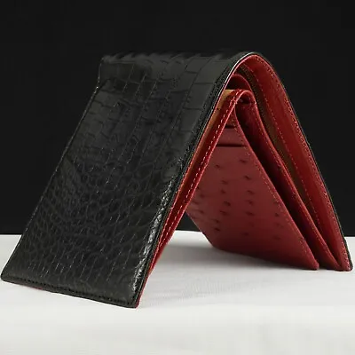 Double Side Gator Ostrich Wallet Men Card Holder Genuine Leather Skin RFID Black • $88.35
