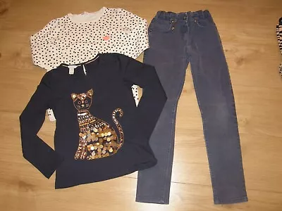 Girls Bundle Clothes: M&S Skinny Jeans H&M Jumper Monsoon Cat Top 9-10 Years • £3