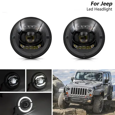 E-mark ECE LHD 7'' LED Headlight Halo Ring For Jeep Wrangler TJ LJ JK Unlimited • $269.99