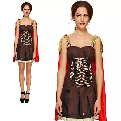 Roman Gladiator Costume Warrior Spartan Womens Ladies Fancy Dress UK 8-18 • $69.14