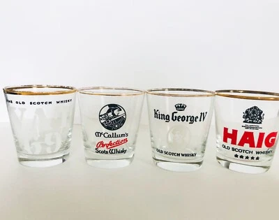 £19.17 • Buy Vintage Gold Rim Scotch Whisky Glasses Set Of 4 Vat 69 Haig McCallums