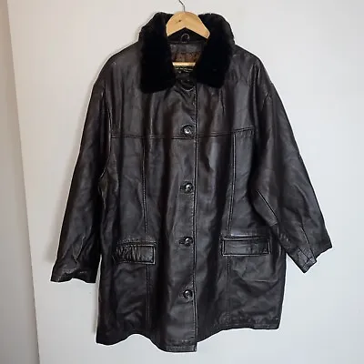 Genuine Leather EL Mens Jacket Fur Collar Brown Jacket Coat Size XXL 24 • £30