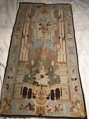 Antique Aubusson Tapestry Wall Hanging Rug Needlepoint Art Nouveau Design • £90