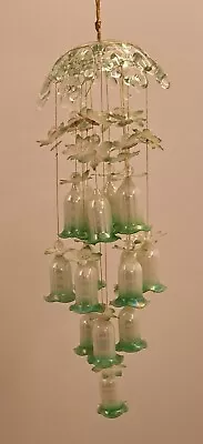 Hanging Glass Green & White Bells Wind Chime Pendant Garden Sun Catcher • £14.99