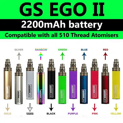 AUTHENTIC GS EGO II E-cigarette Battery Mega Capacity 2200mah Battery • £7.99