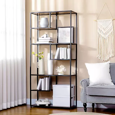 Industrial Ladder Shelf 7 Tier Bookshelf Display Rack For Living Room Brown • £69.99