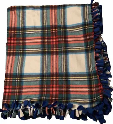 Hand Tied Micro Fleece Blanket - 50 X 60 Red Blue Green Plaid • $25