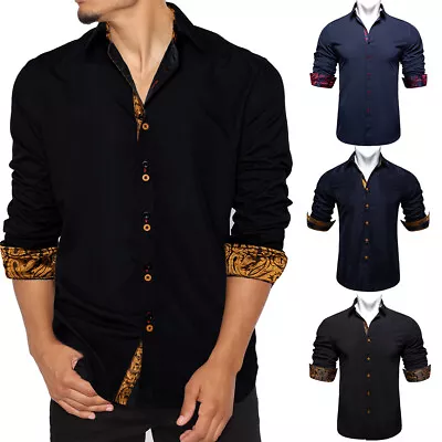 Mens Silk Shirts Long Sleeve Casual Top Button Down Purple Regular Dress Shirt • $19.99