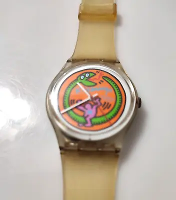 $1200 • Buy Vintage 1985 Keith Haring SWATCH Serpent Watch Quartz Movement GZ102 FUNCTIONAL