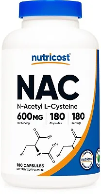 Nutricost N-Acetyl L-Cysteine (NAC) 600mg 180 Capsules - Non-GMO & Gluten Free • $18.98