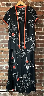 Vtg Daels Dress Jacket Hawaii Liberty House Maxi Long Floral Black Red White 12 • £47.29