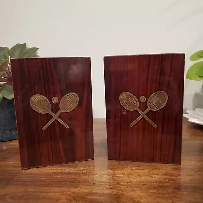 Vintage Brass And Wood Tennis Raquets Bookends Patina Sports • $17