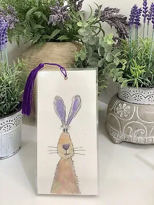 Bookmark / Page Marker Laminated Painting  Bunny Rabbit Shellie + Purple Tassel • $10.95