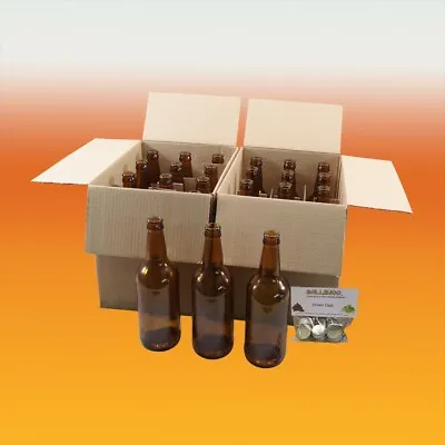 Glass Beer Bottles - 500ml Brown - Box Of 24 With Crown Caps • £26.01